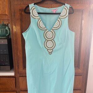 Lilly Pulitzer Aqua Dress with Gold Embellishments
